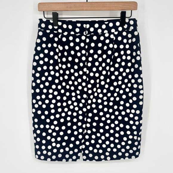 J Crew The Pencil Skirt Navy Blue and White Polka Dot Size 0 - Picture 2 of 5